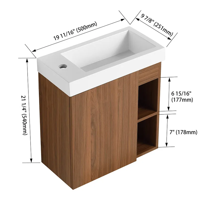 20'' Floating Wall-Mounted Bathroom Vanity with Resin Sink and Soft-Close Cabinet Door