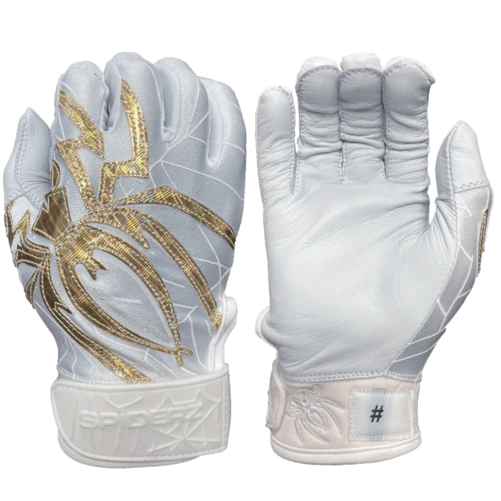 2022 Spiderz PRIZM Batting Gloves: White/Gold