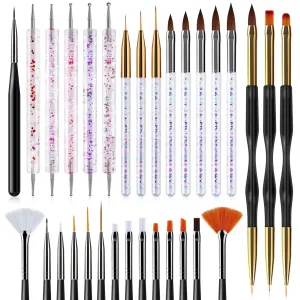 31PCS Nail Art Brushes Set - Nail Brushes for Nail Art U V Gel Nail Brushes, Liner Brushes, Dotting Tools Set, Nail Design Kit for Nail Salon Home Use