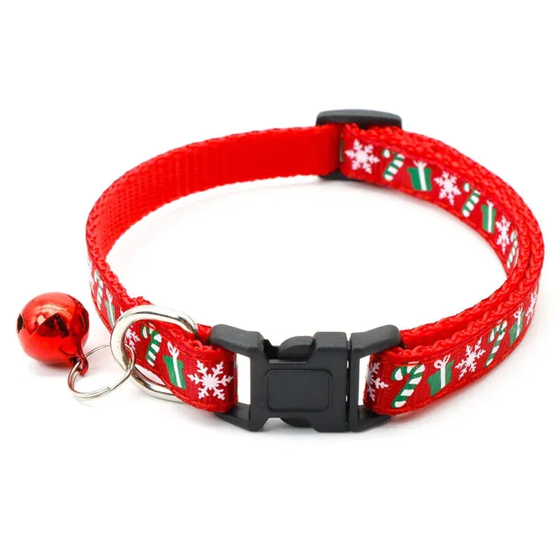 Adjustable Christmas Pet Collar with Safety Buckle - Festive Design for Dogs and Cats