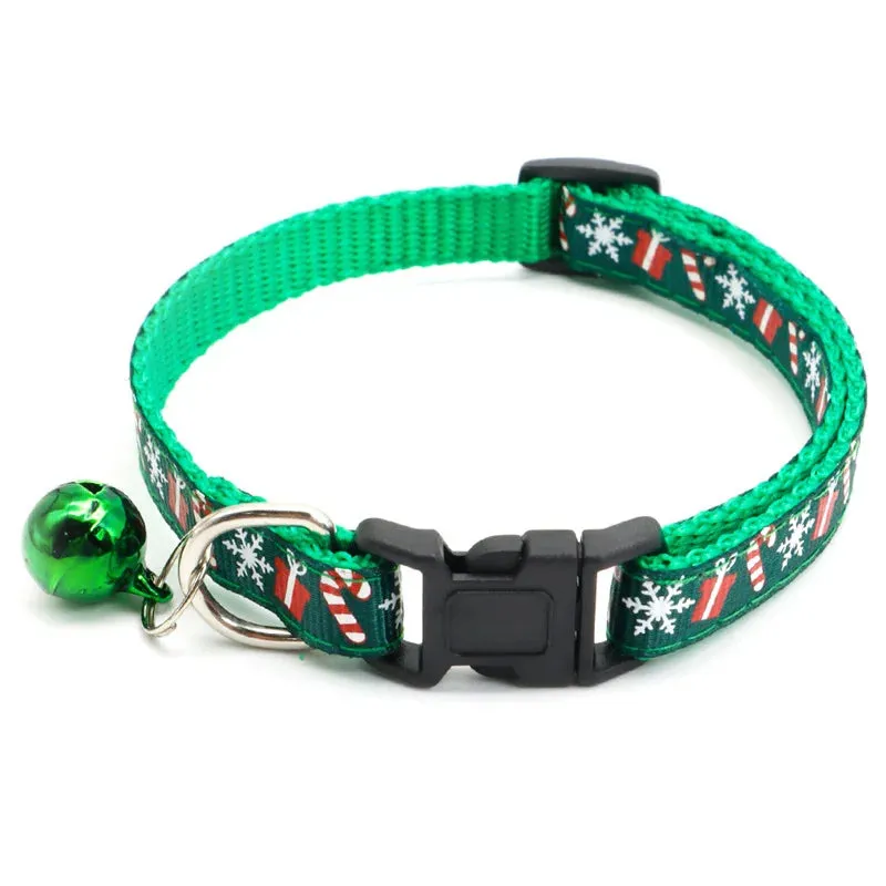 Adjustable Christmas Pet Collar with Safety Buckle - Festive Design for Dogs and Cats