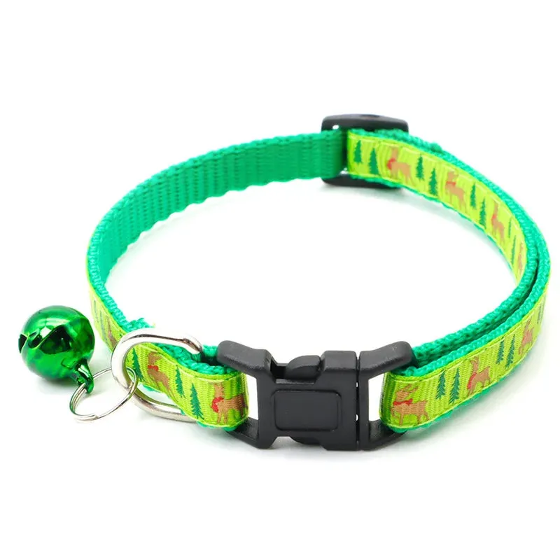 Adjustable Christmas Pet Collar with Safety Buckle - Festive Design for Dogs and Cats