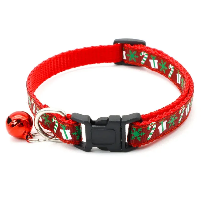 Adjustable Christmas Pet Collar with Safety Buckle - Festive Design for Dogs and Cats