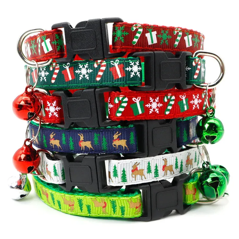 Adjustable Christmas Pet Collar with Safety Buckle - Festive Design for Dogs and Cats