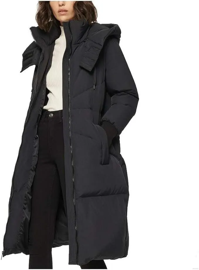 Andrew Marc Women's Faros Full Length Down Coat, Long Puffer Jacket with Removable Cross-Over Hood