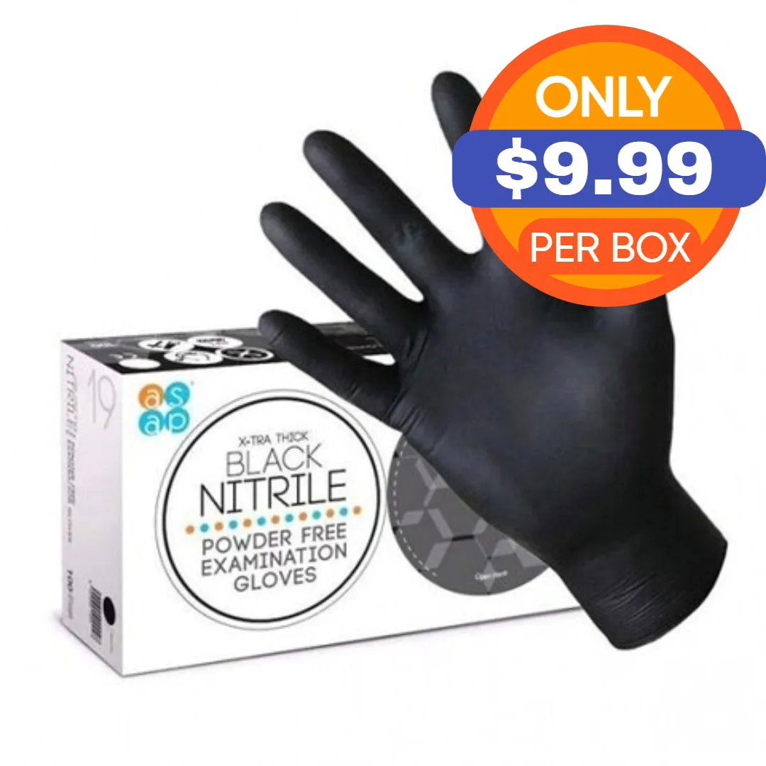 ASAP Black Nitrile Gloves - Exam Grade, Powder Free (5 Mil), 1,000 Gloves