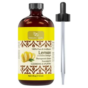 Beauty Aura Lemon 5x Extra Strength Oil | Therapeutic Grade Essential Oil | 4 Fl. Oz (118 ml)