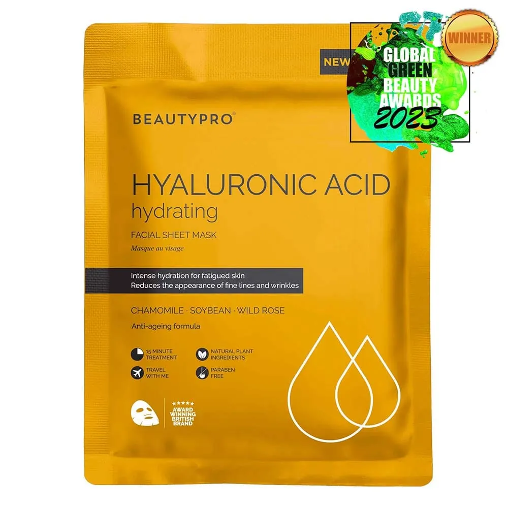 BEAUTYPRO Hyaluronic Acid Hydrating Biodegradable Facial Sheet Mask