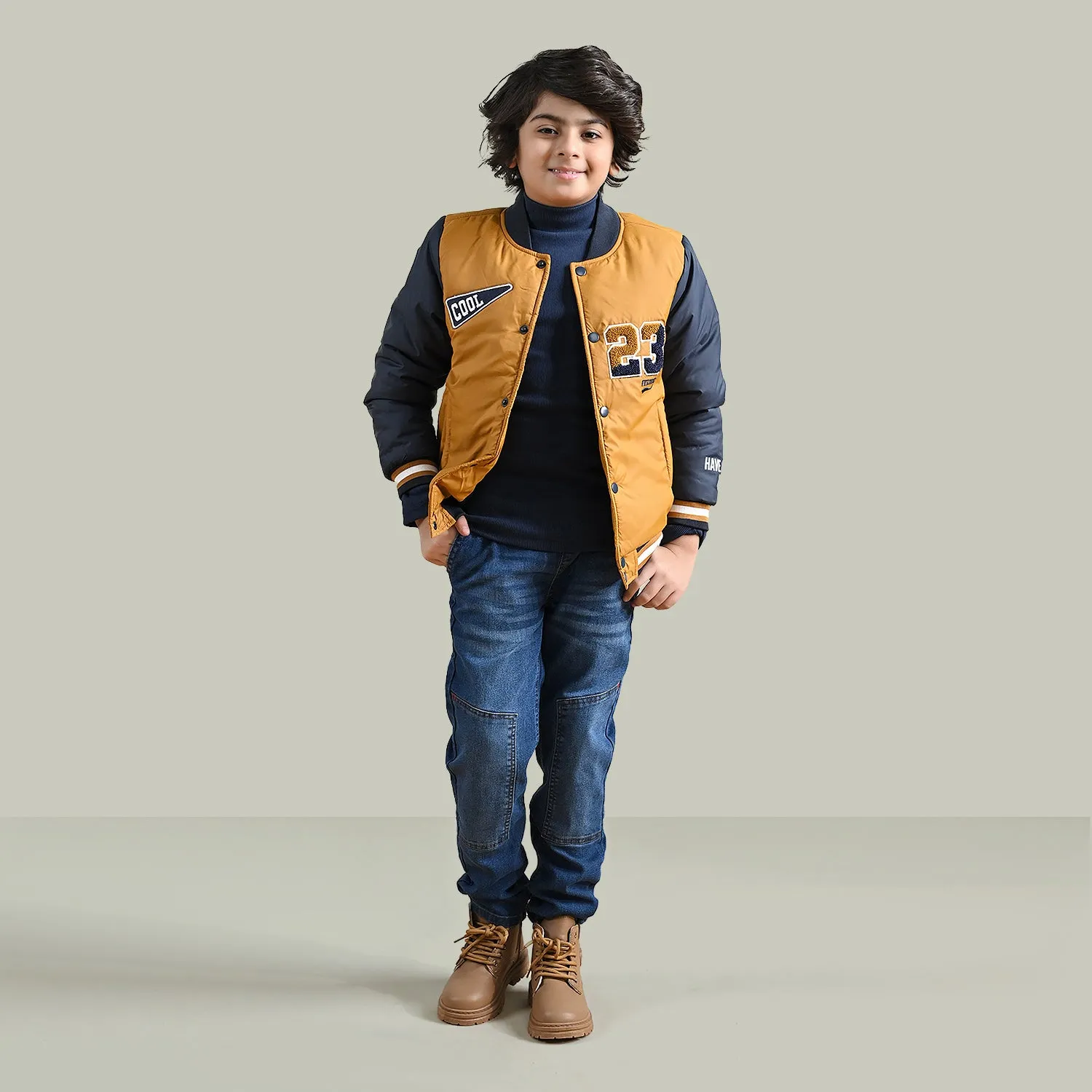 Boys Mix taffeta Quilted Jacket Cool-Yellow.Blue