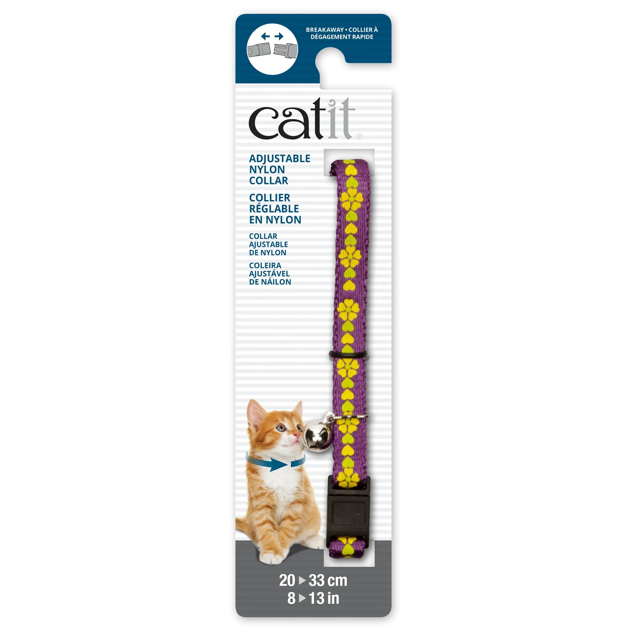 Catit Adjustable Breakaway Nylon Collar - Purple with Flowers - 20-33 cm (8-13 in)