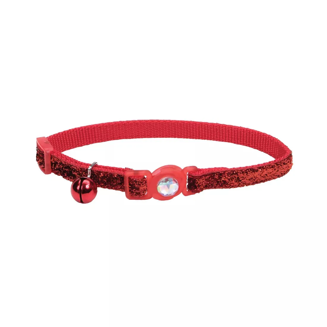 Coastal Pet Products Safe Cat Jeweled Buckle Adjustable Breakaway Cat Collar with Glitter Overlay (Red 3/8" X 8"-12")