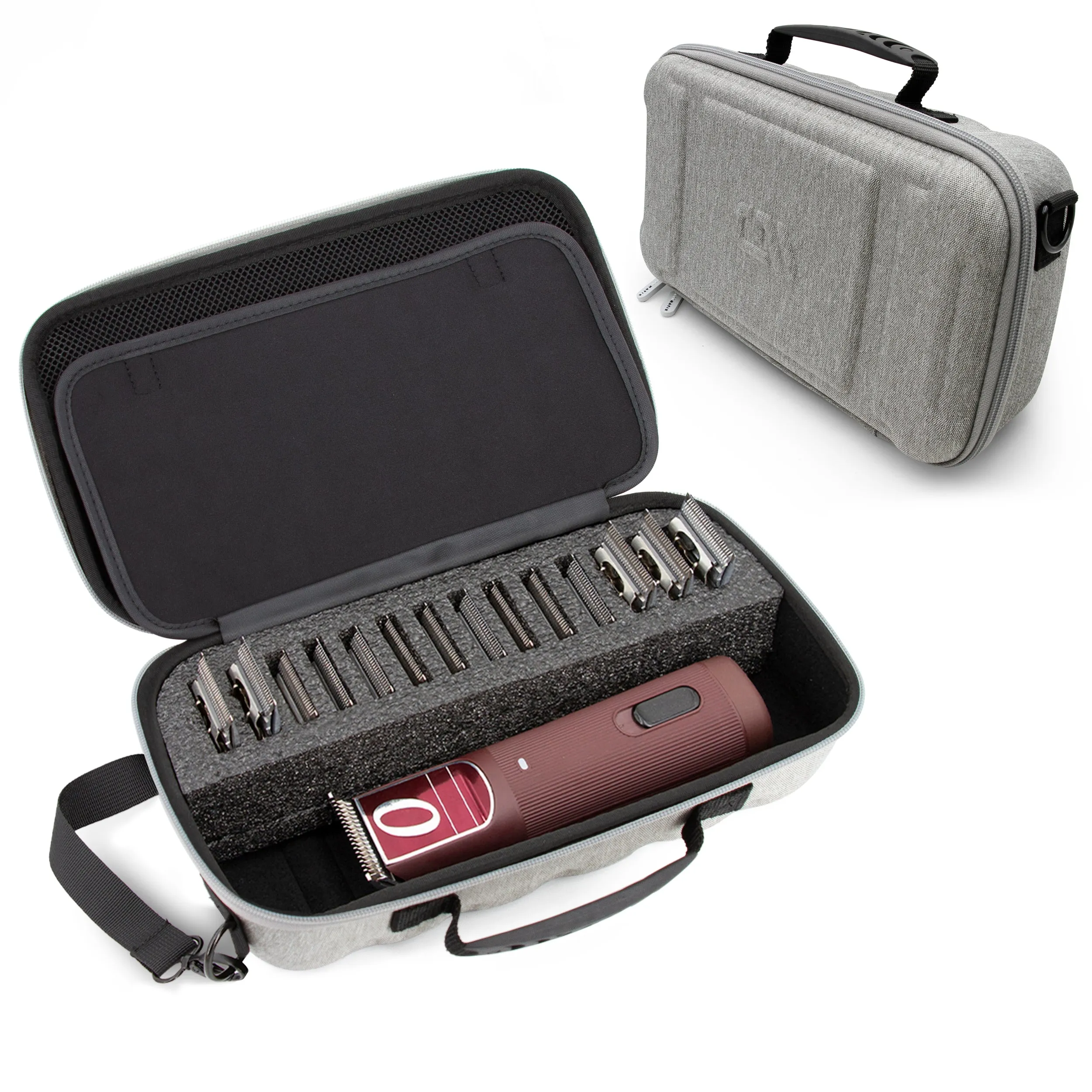 Copy of CASEMATIX Hair Clipper Case For Barbers Compatible with 14 Metal Andis, Oster, Wahl - Detachable Clipper Blades, Includes Grey Carry Case Only