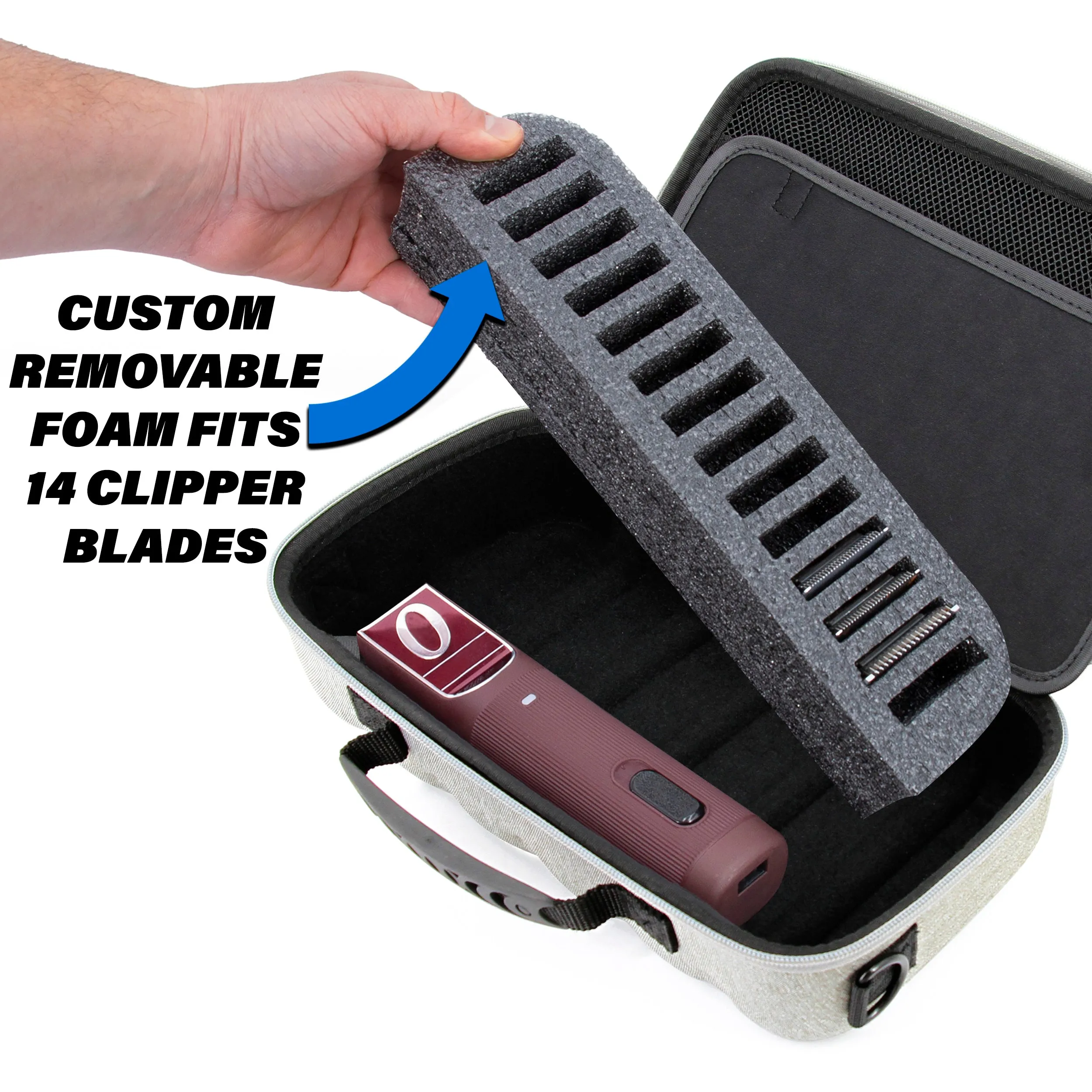 Copy of CASEMATIX Hair Clipper Case For Barbers Compatible with 14 Metal Andis, Oster, Wahl - Detachable Clipper Blades, Includes Grey Carry Case Only