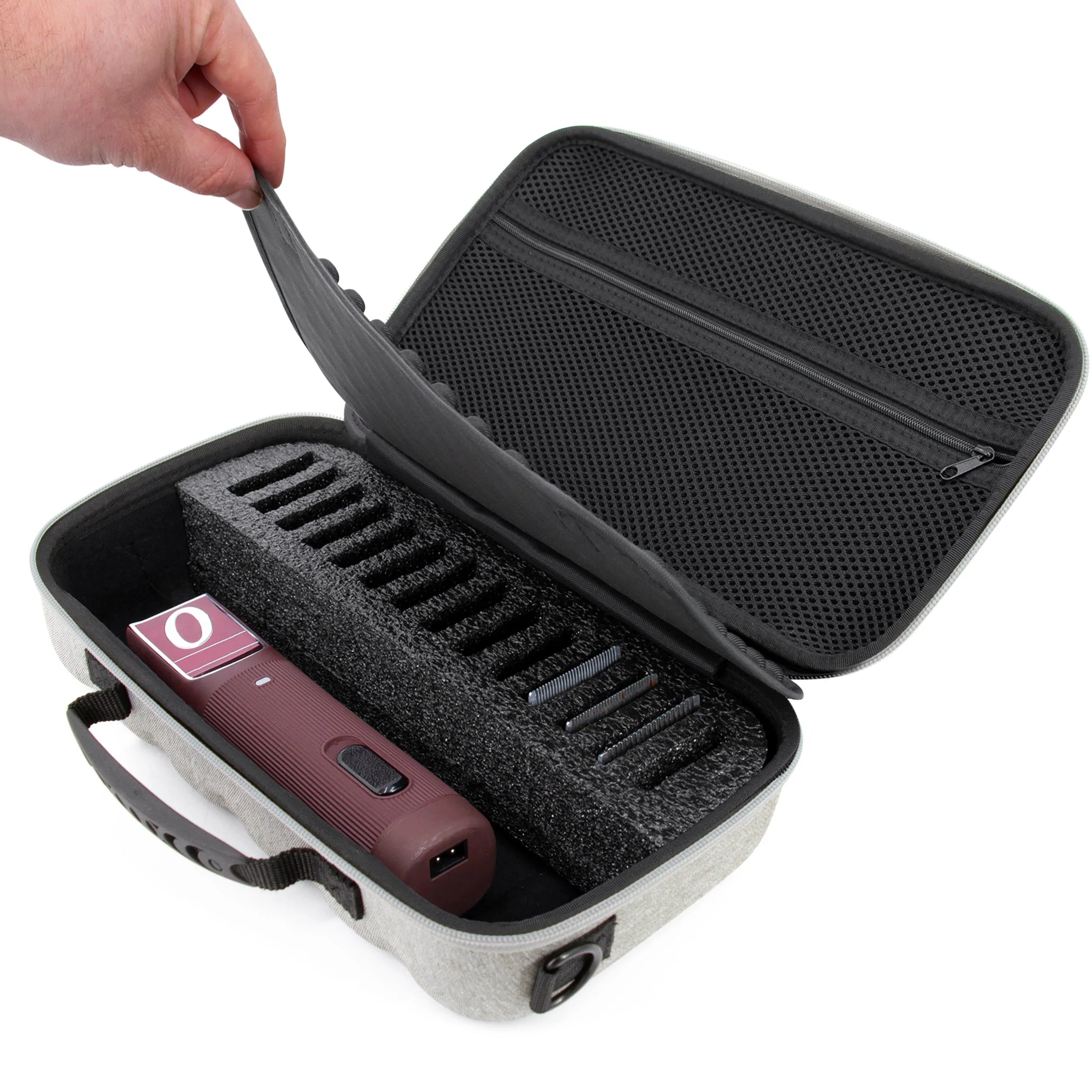 Copy of CASEMATIX Hair Clipper Case For Barbers Compatible with 14 Metal Andis, Oster, Wahl - Detachable Clipper Blades, Includes Grey Carry Case Only