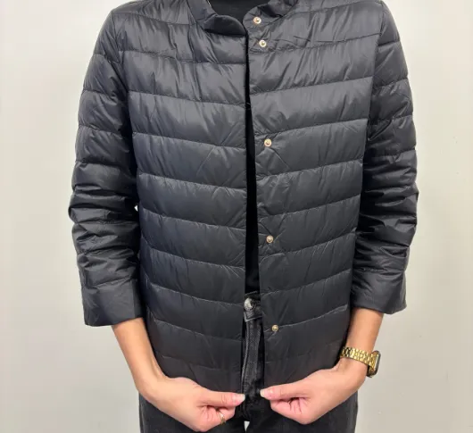 Cortland Park - Daisy Long Sleeve Down Puffer with Ruffle Back in Black