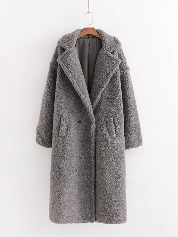 Cozy Teddy Fur Lapel Women's Wool Blend Coat - Elegant Warmth