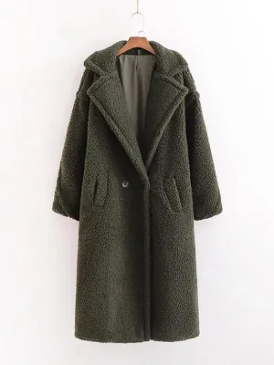 Cozy Teddy Fur Lapel Women's Wool Blend Coat - Elegant Warmth