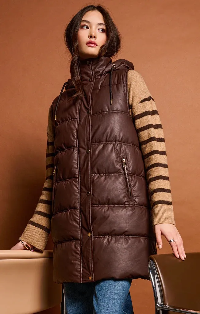 DX Faux Puffer Vest-Brown