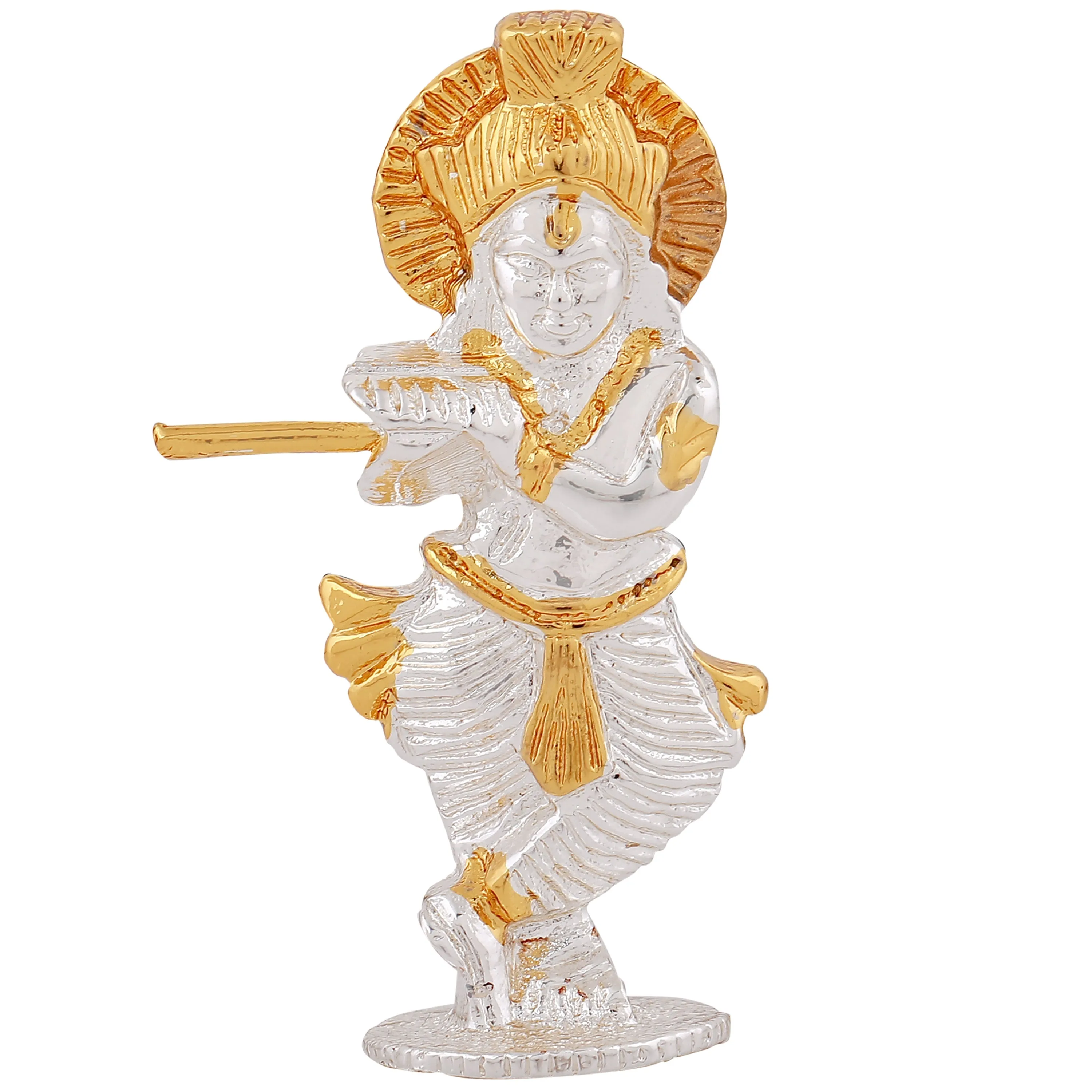 Estele Gold & Rhodium Plated Divine Lord Krishna Idol for Home/Car Decor.