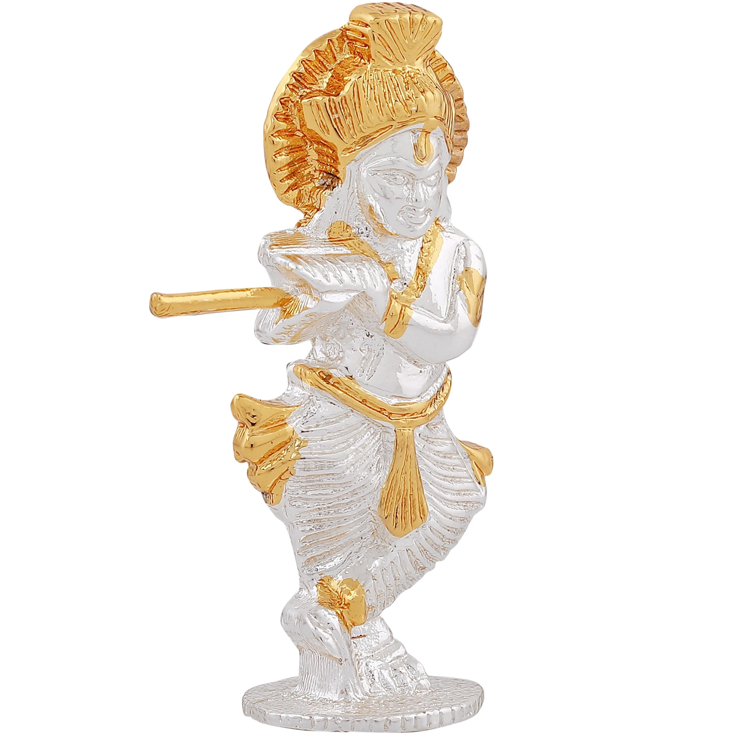 Estele Gold & Rhodium Plated Divine Lord Krishna Idol for Home/Car Decor.