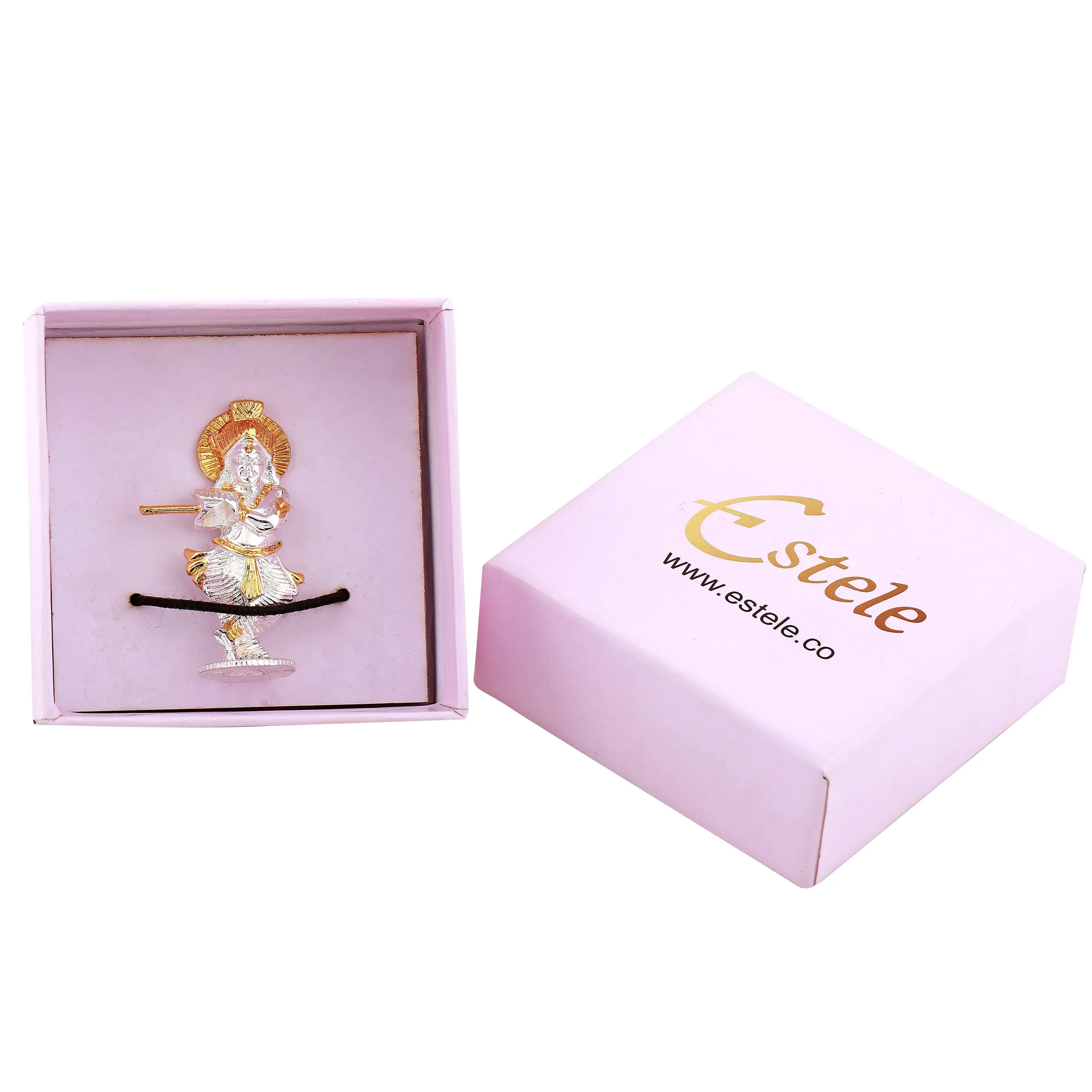 Estele Gold & Rhodium Plated Divine Lord Krishna Idol for Home/Car Decor.