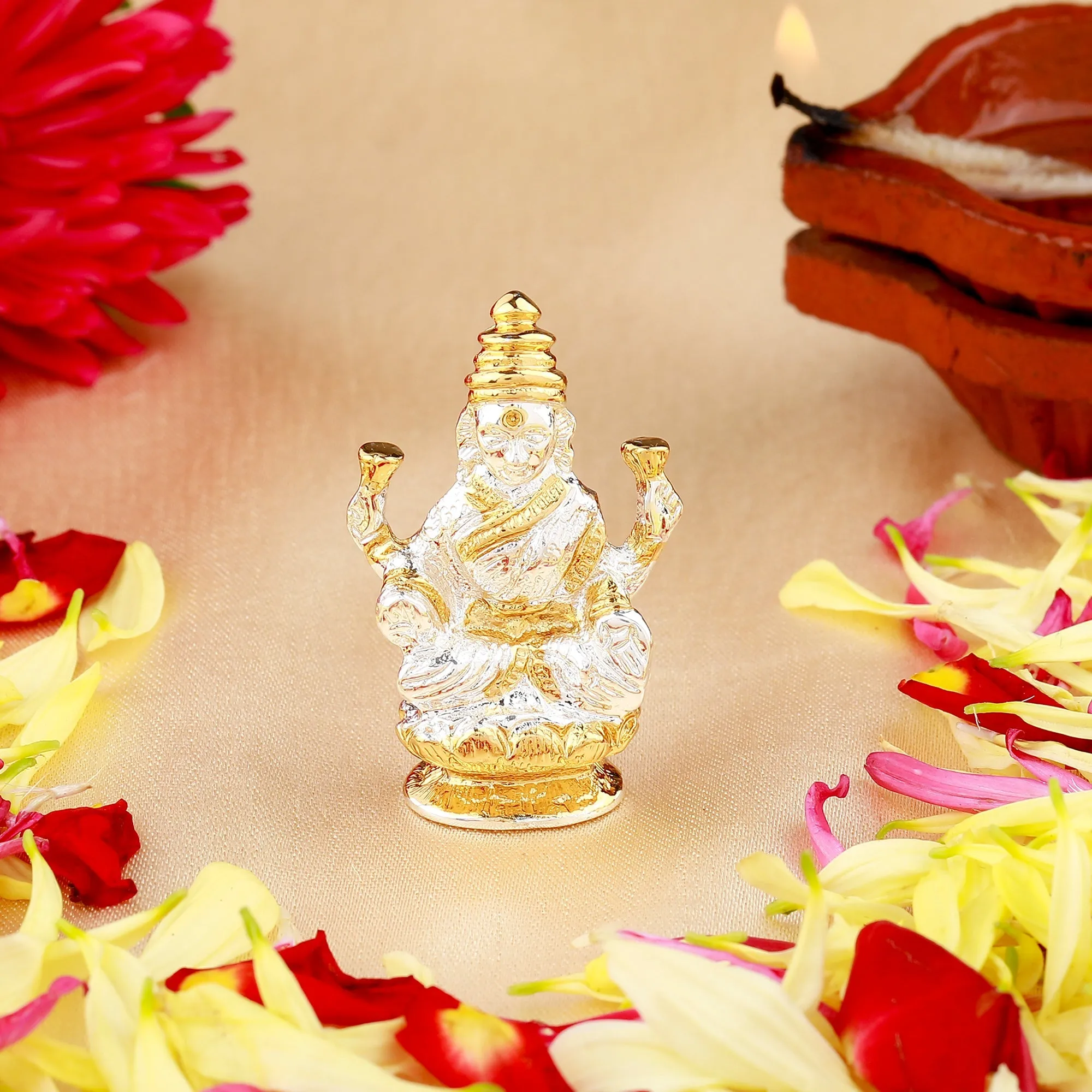 Estele Gold & Rhodium Plated Goddess Lakshmi Ji Idol