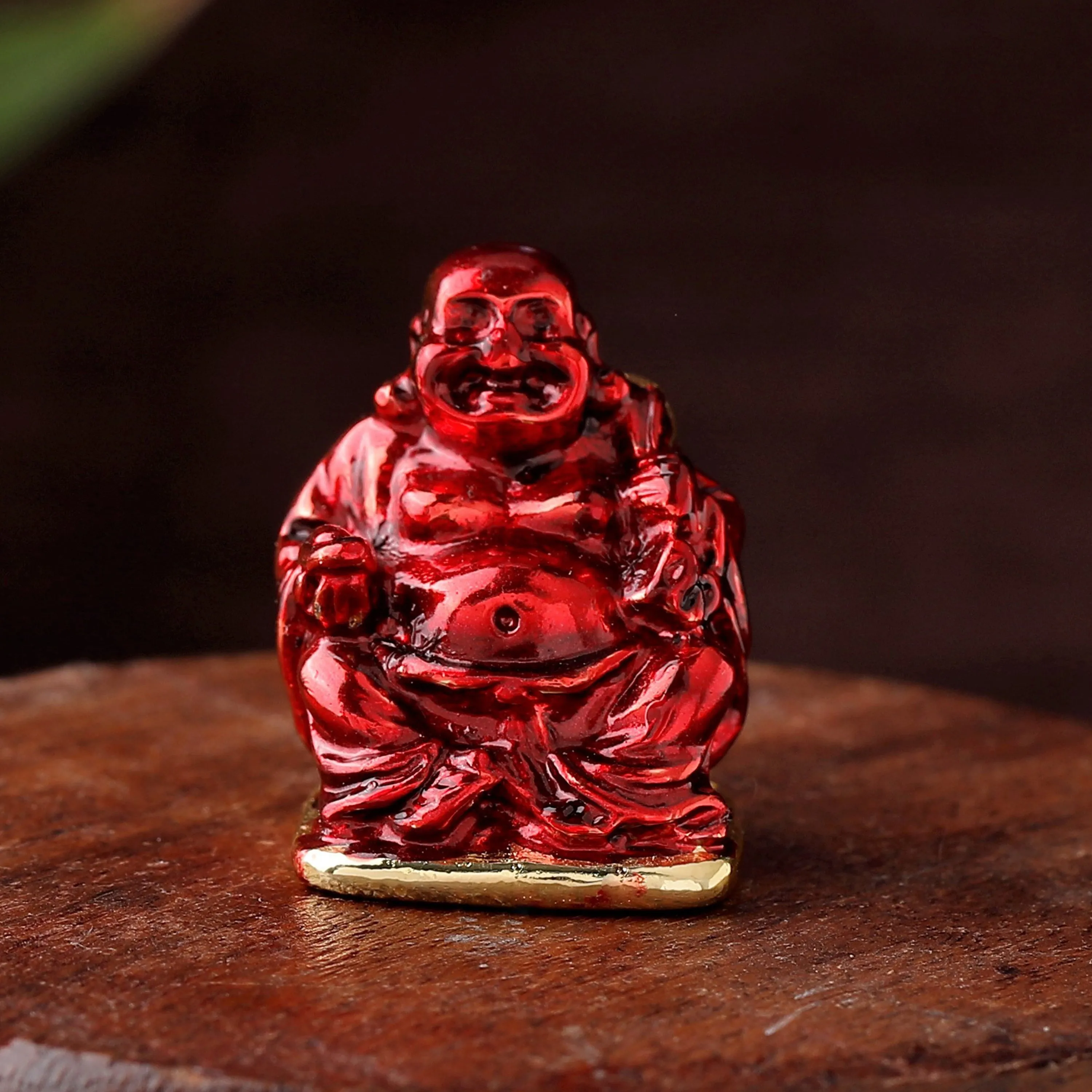 Estele Gold Plated Decorative Multi Color Enamel Laughing Buddha Idol