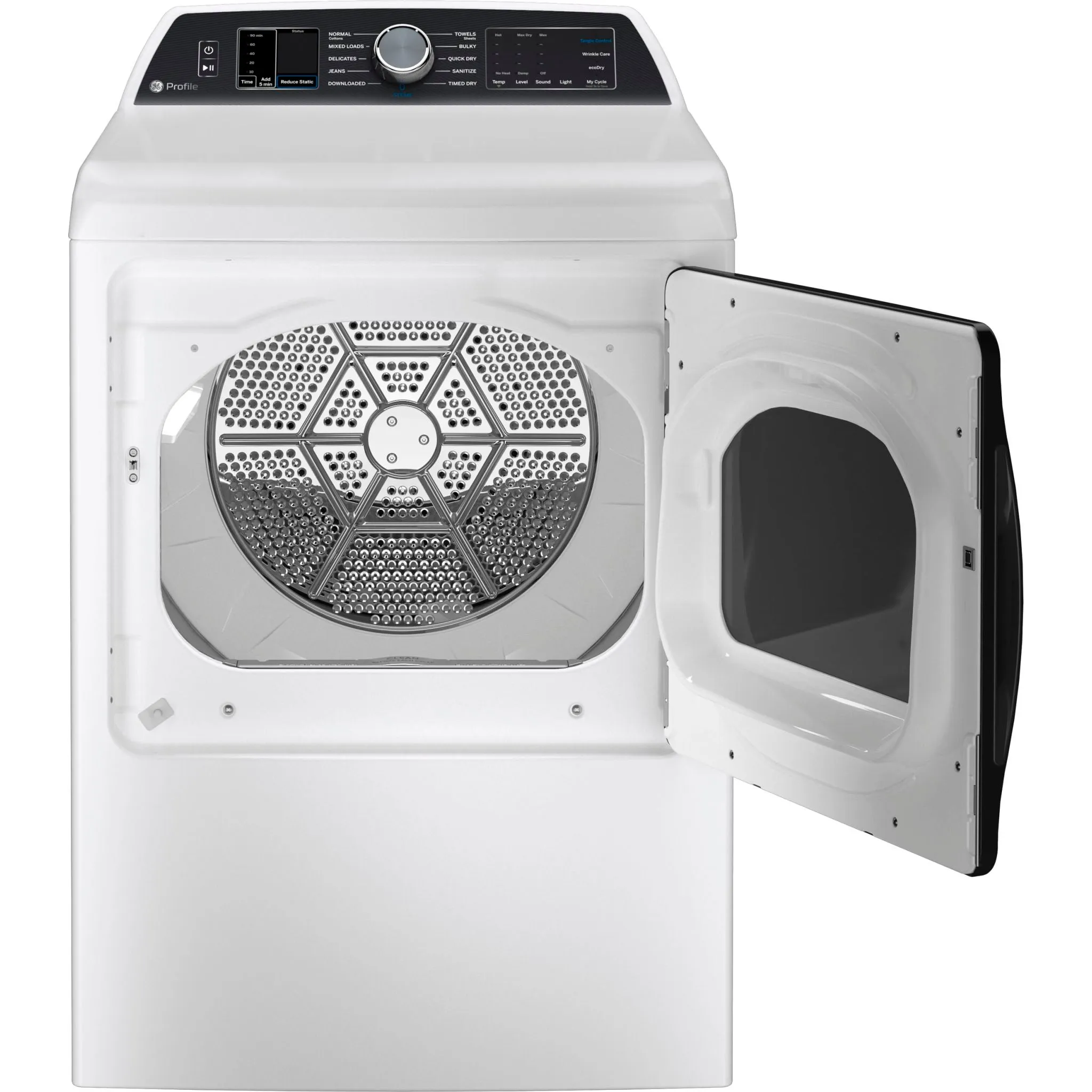 GE Profile Front Load Dryer (PTD70EBMTWS) - White on White with Silver Backsplash