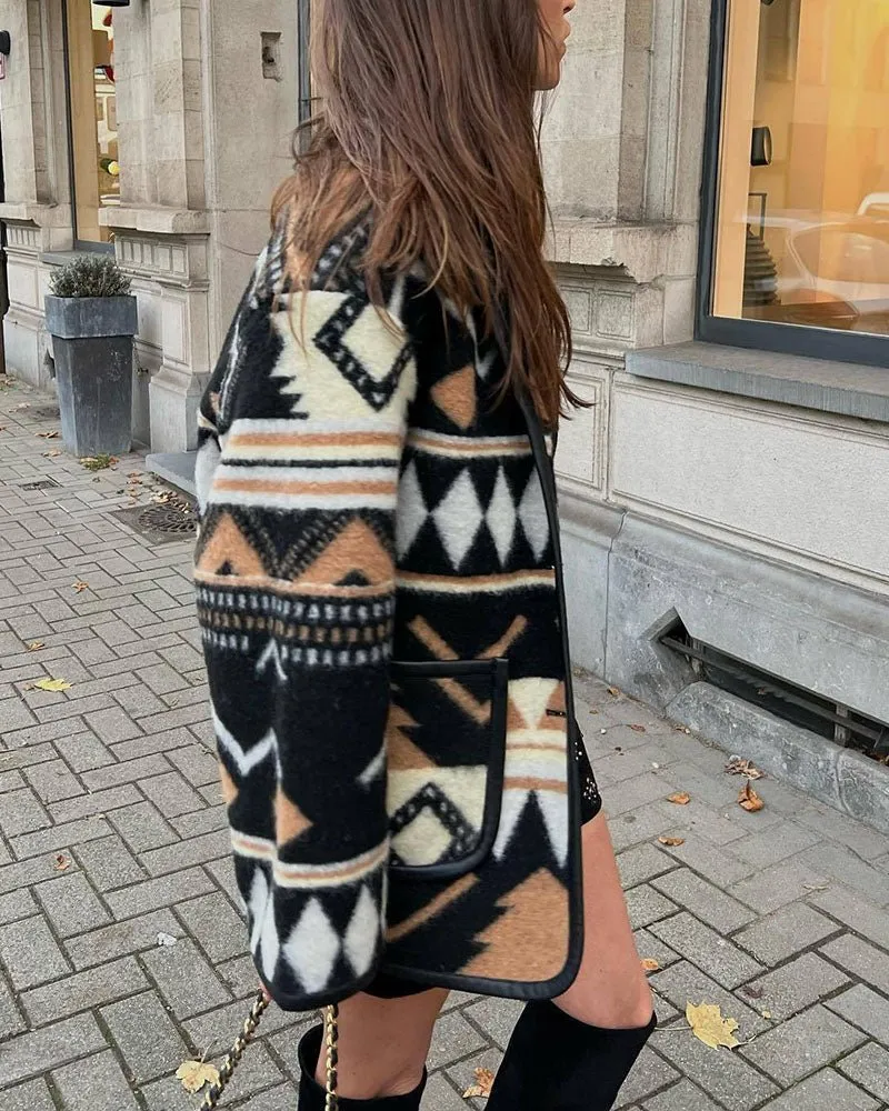 Geometric Patterned Wool Coat – Bold and Cozy Outerwear