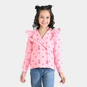 Girls Fleece Knitted Jacket Hearts-Candy Pink