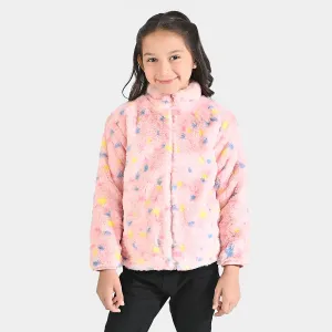 Girls Sherpa Jacket Multi Dot-Pink