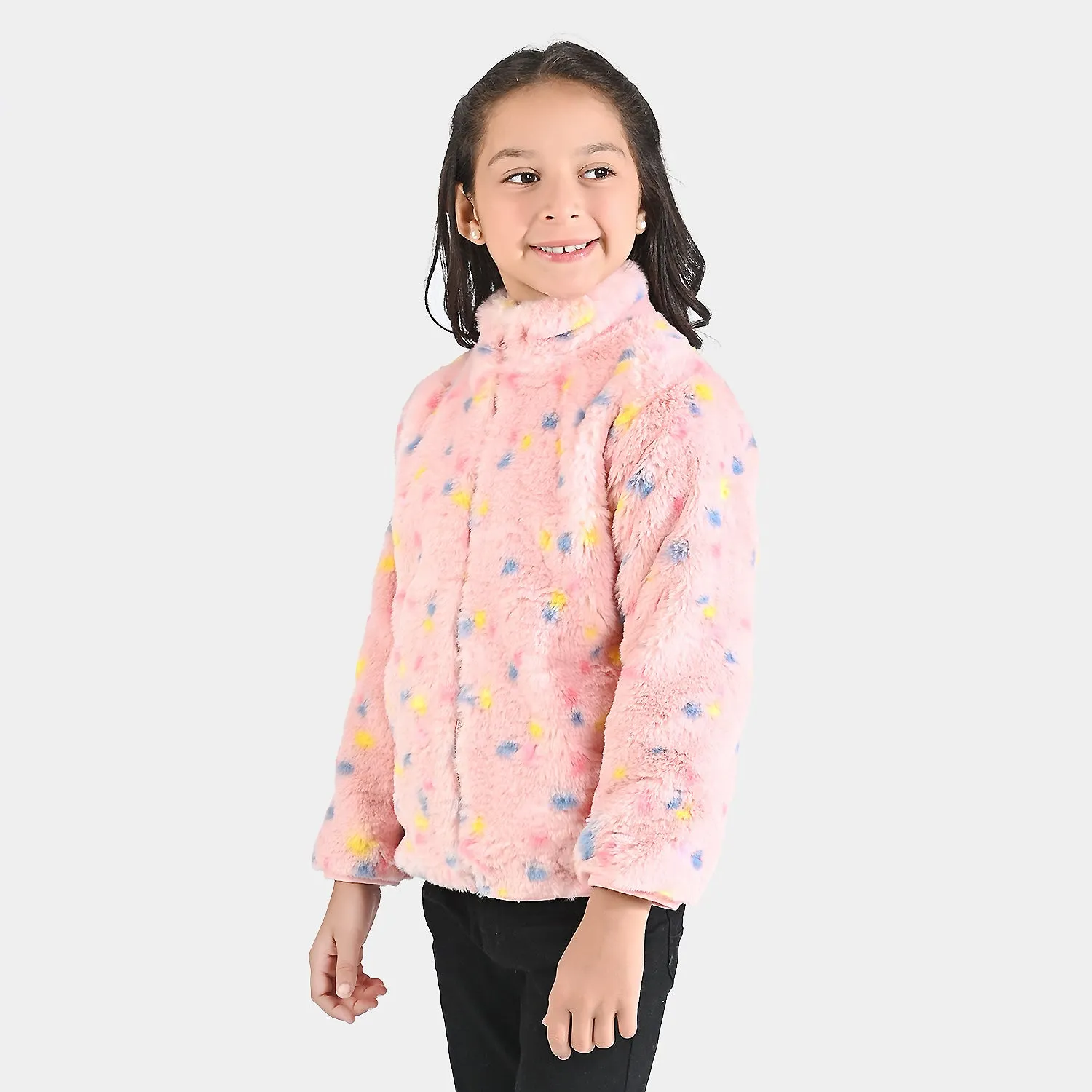 Girls Sherpa Jacket Multi Dot-Pink