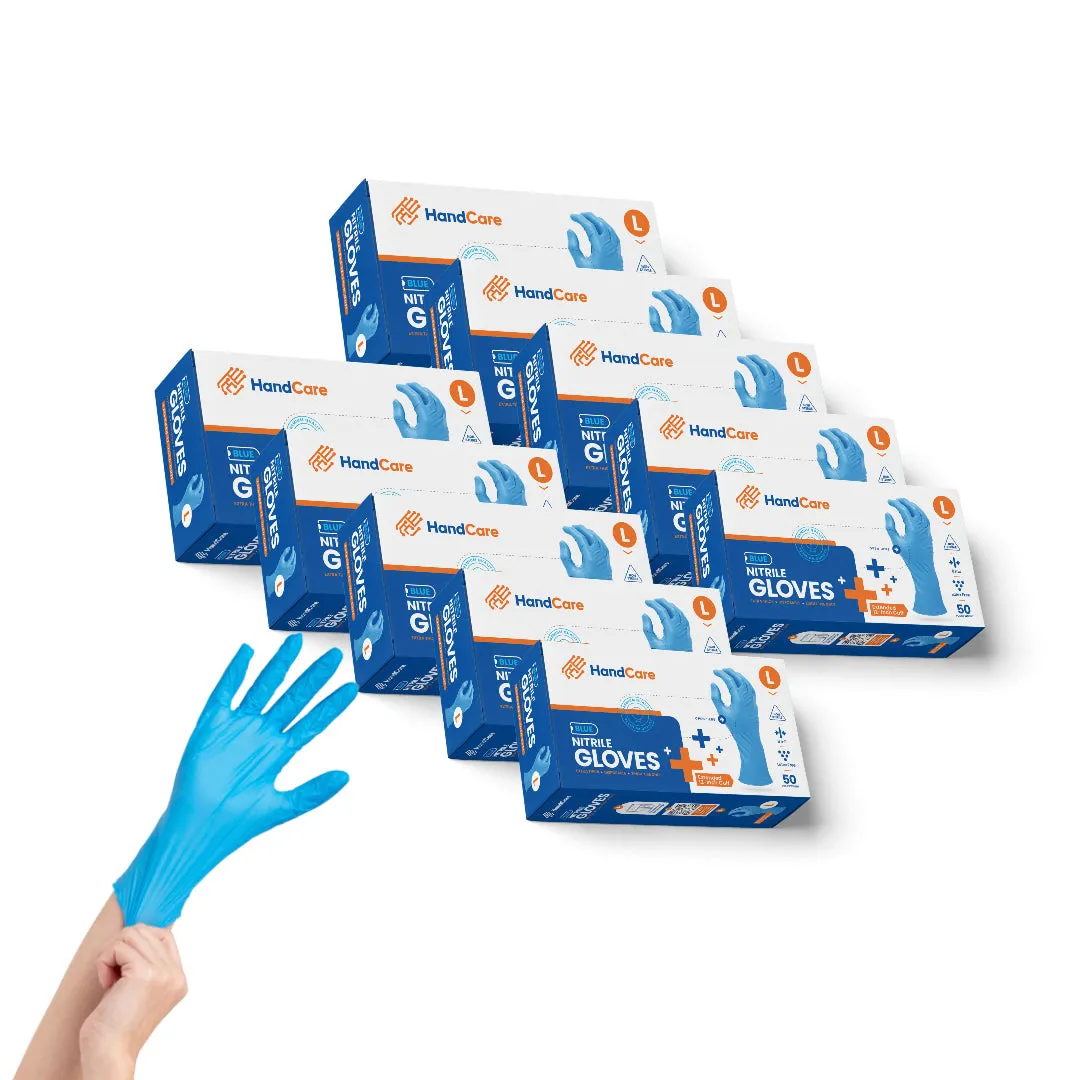 HandCare Blue Nitrile Gloves - Exam Grade, Powder Free (8 Mil), 100 Cases (Bulk)