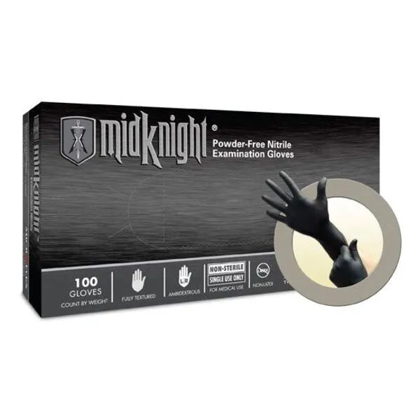 Johnson Wilshire FLEX MK-296-M Micro Midknight Black Nitrile Disposable Gloves, Medum 100PK