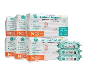 Little Toes Disposable Biodegradable Bamboo Diapers 216 Packs NEWBORN Monthly Subscription Pack