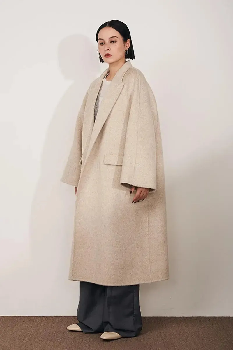 Long Wool Silk Blend Wrap Coat with Notched Lapel