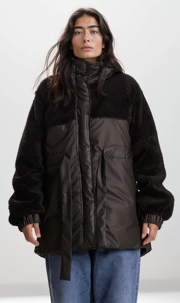 o200776-PUFFER JACKET WITH SHEARLING ACCENTS - BLACK