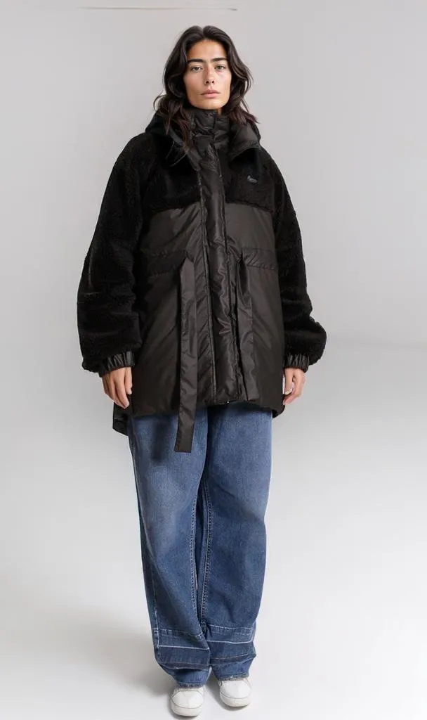 o200776-PUFFER JACKET WITH SHEARLING ACCENTS - BLACK