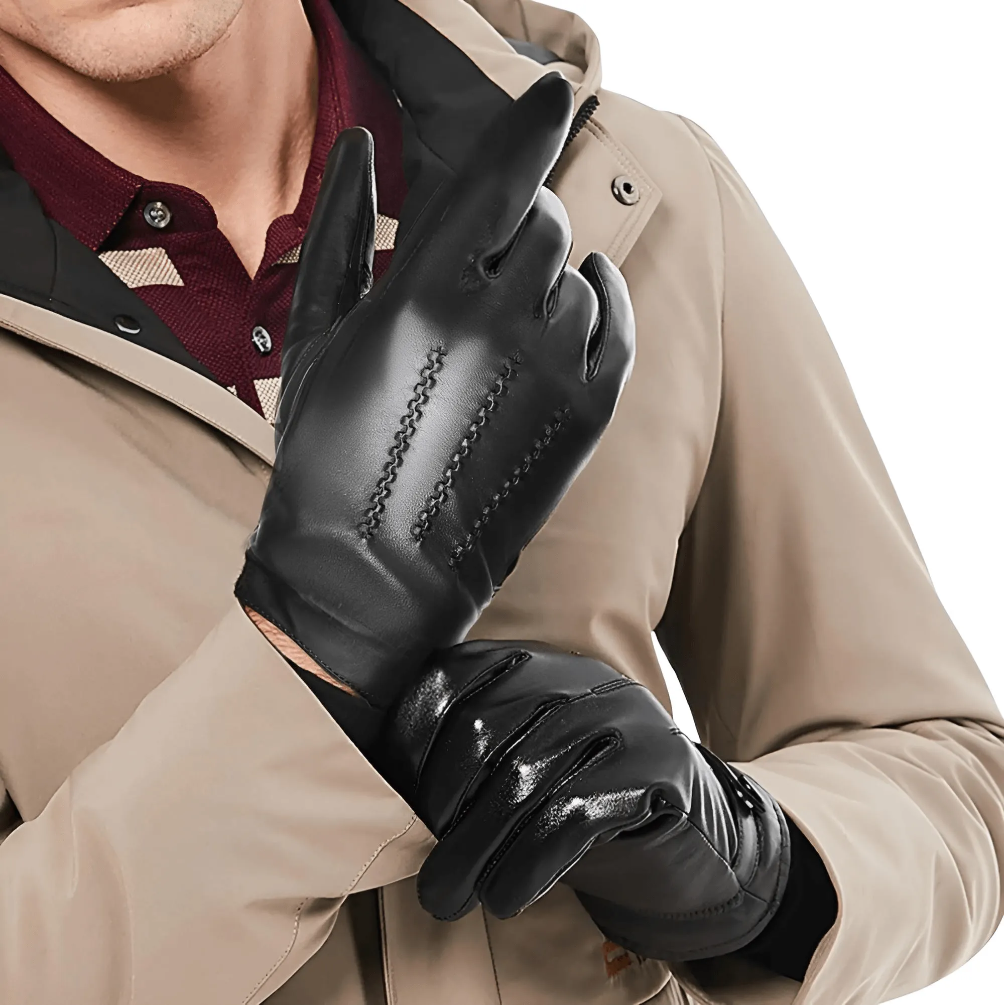 Sheepskin Genuine Leather Cashmere Lined Gloves Touchscreen Winter Warm Gloves