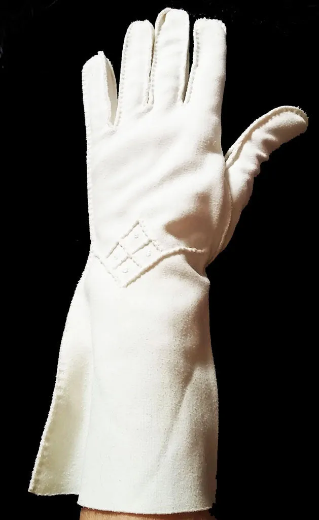 *VINTAGE '60s LONG OFF WHITE COTTON FORMAL GAUNTLET WEDDING GLOVES WITH RAISED DIAMOND DESIGNS