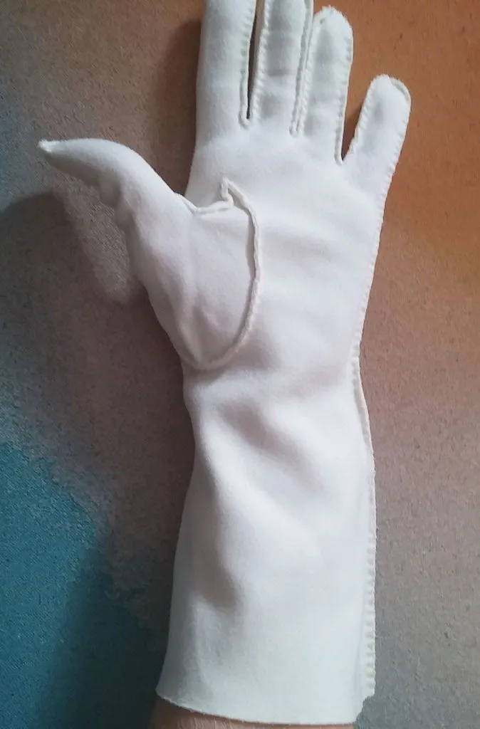 *VINTAGE '60s LONG OFF WHITE COTTON FORMAL GAUNTLET WEDDING GLOVES WITH RAISED DIAMOND DESIGNS