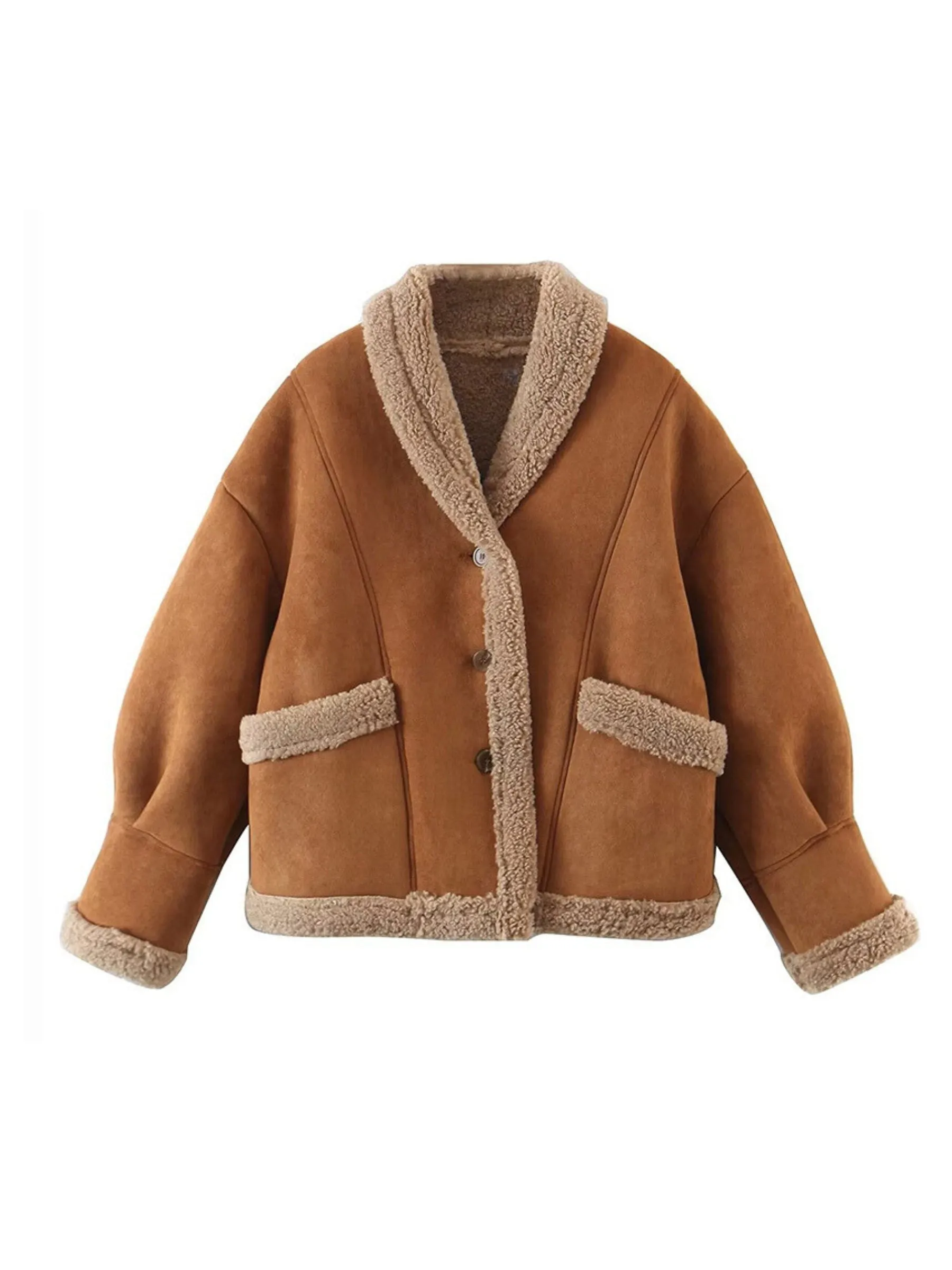 Wenkouban-Winter Outfits Christmas Nicole Faux Suede Shearling Jacket