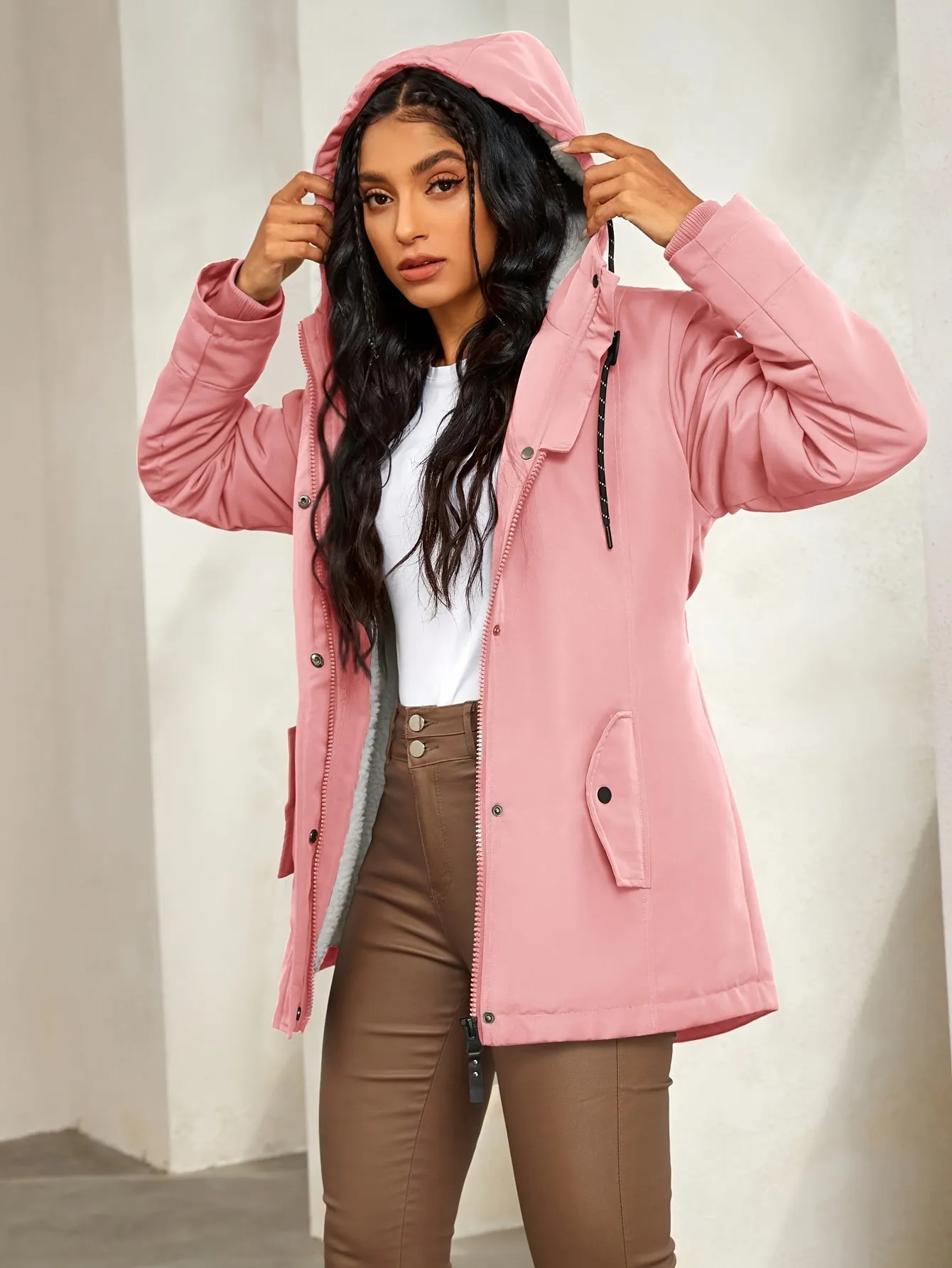 Women's Casual Warm Fleece-Lined Hooded Winter Jacket | Ideal for Autumn/Winter