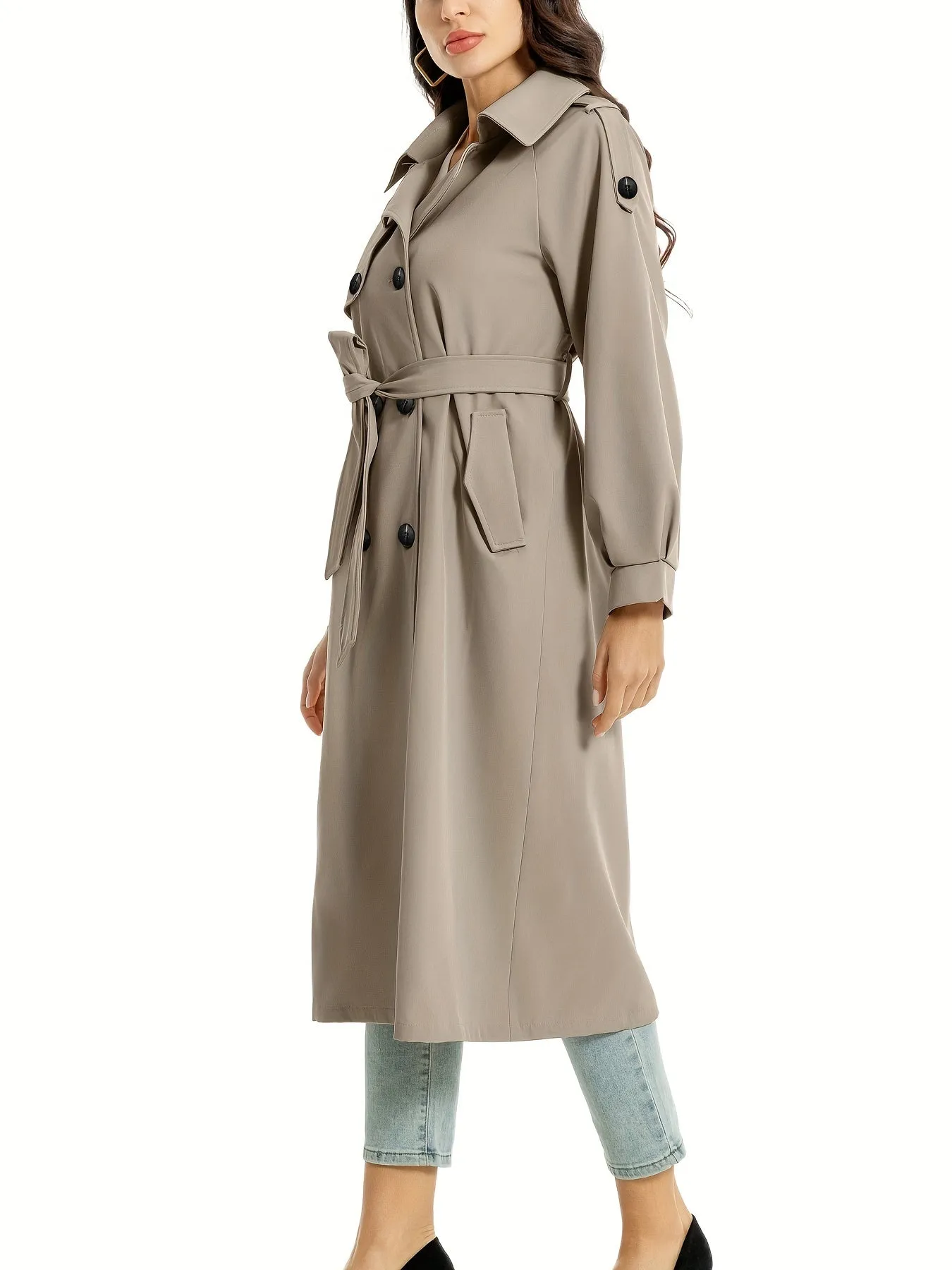 Women's Classic Long Trenchcoat with Double-Button Closure | Ideal for Autumn/Winter