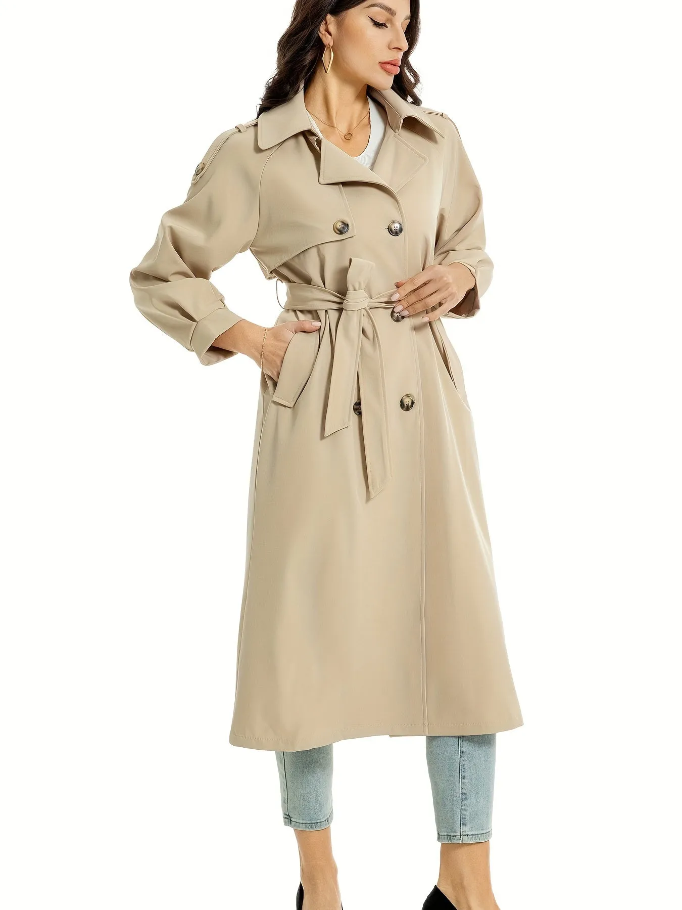 Women's Classic Long Trenchcoat with Double-Button Closure | Ideal for Autumn/Winter