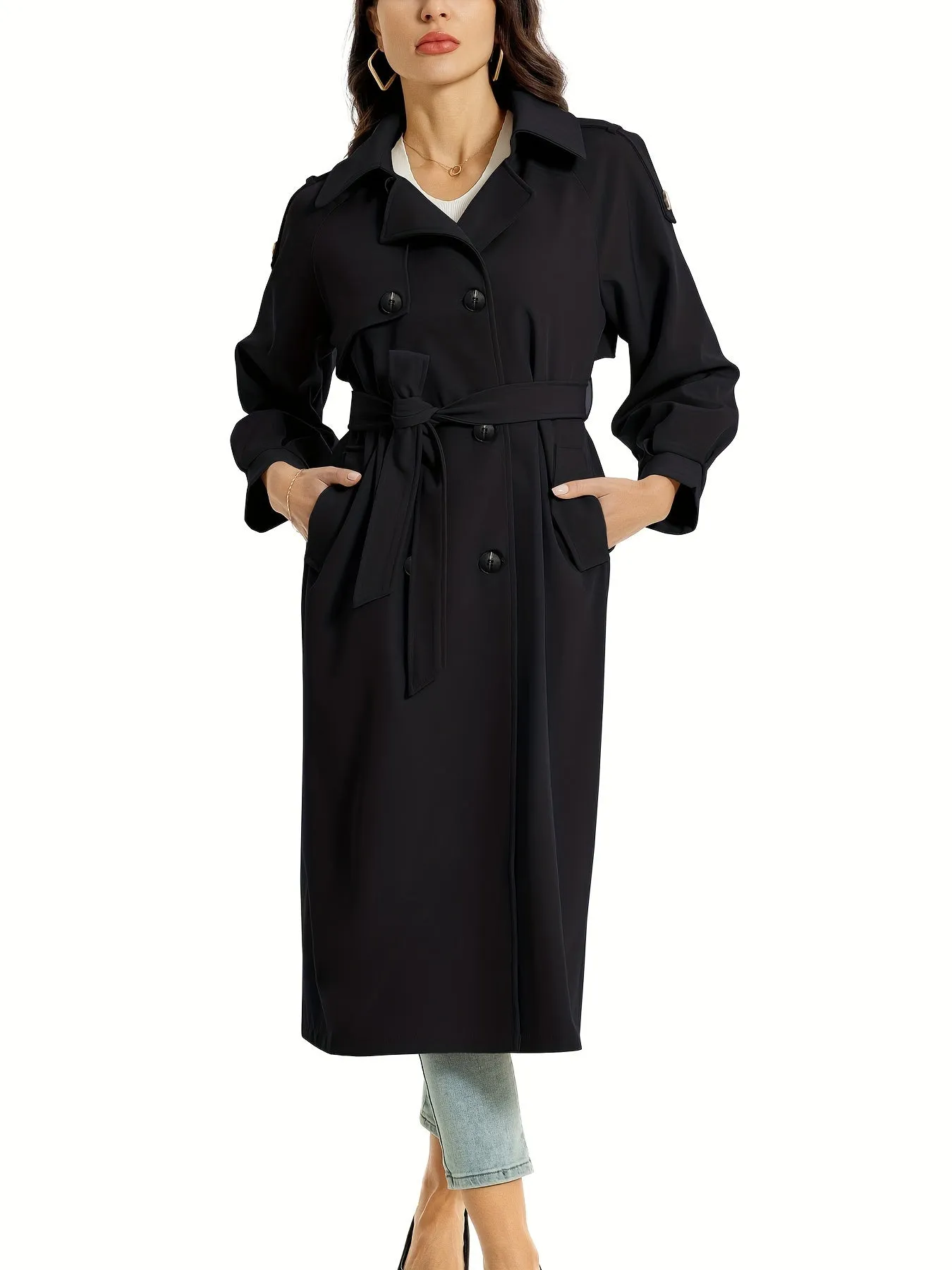 Women's Classic Long Trenchcoat with Double-Button Closure | Ideal for Autumn/Winter