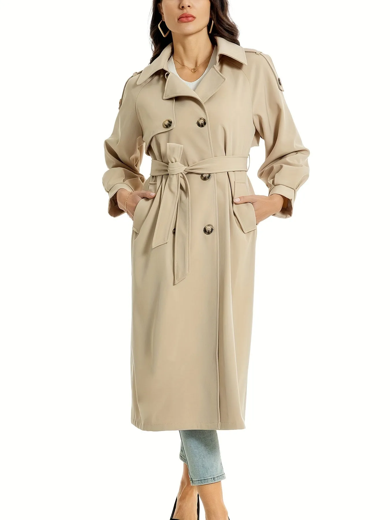 Women's Classic Long Trenchcoat with Double-Button Closure | Ideal for Autumn/Winter