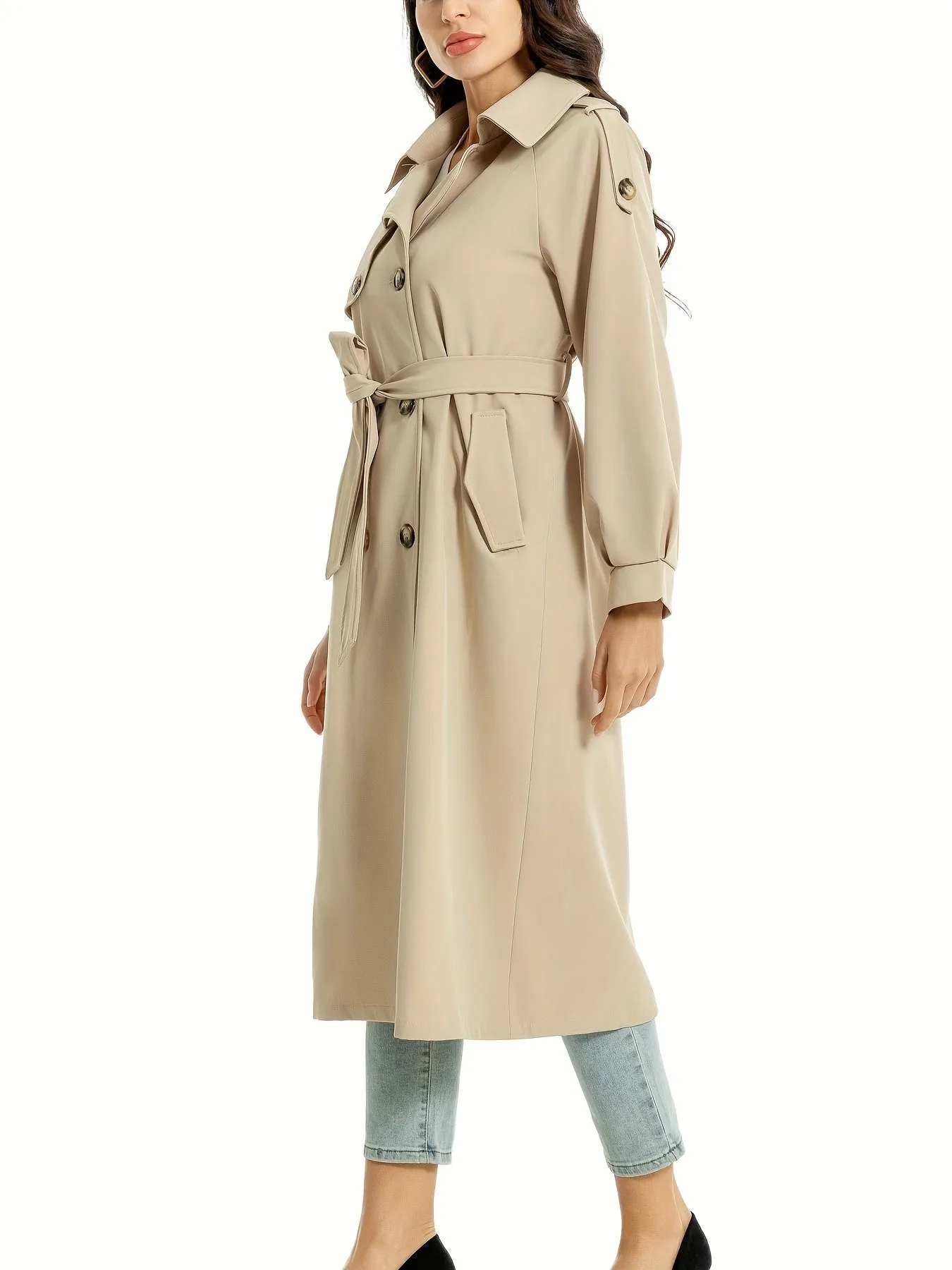 Women's Classic Long Trenchcoat with Double-Button Closure | Ideal for Autumn/Winter