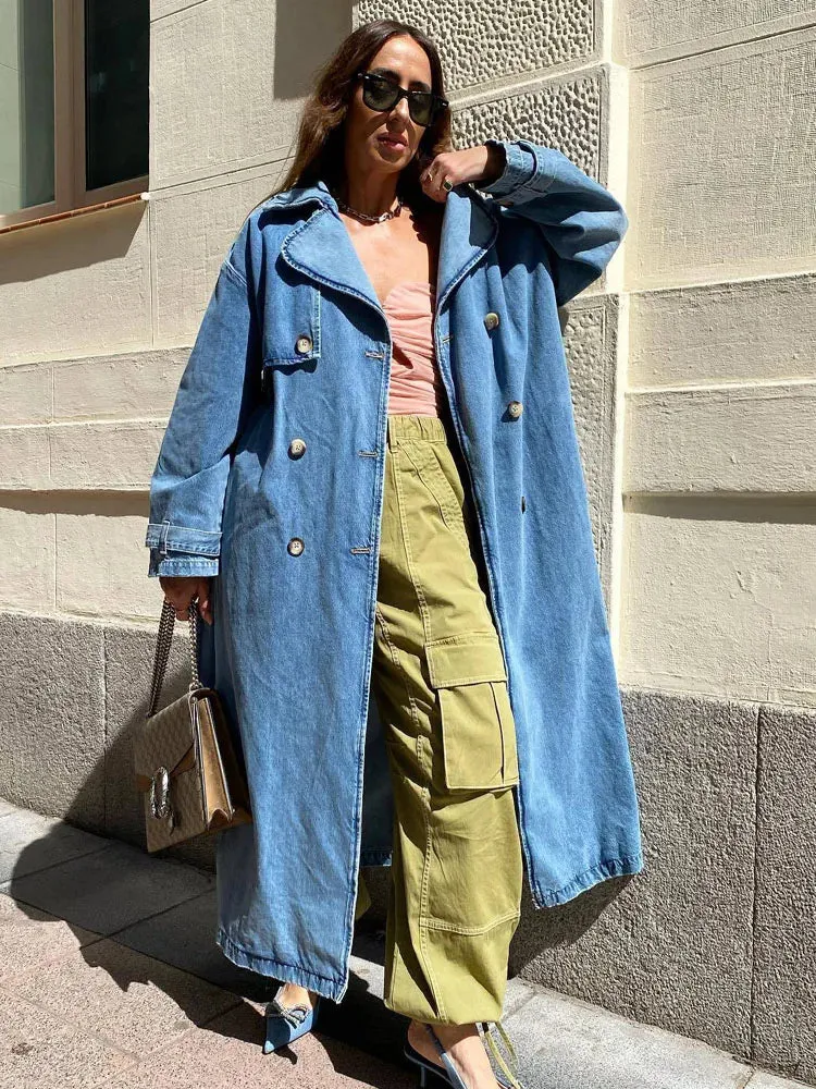 Women's Denim Trench Coat with Belt On Waist | Ideal for Autumn/Winter