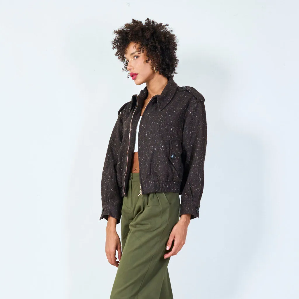 Wool blend cropped jacket with zip closure wholesale